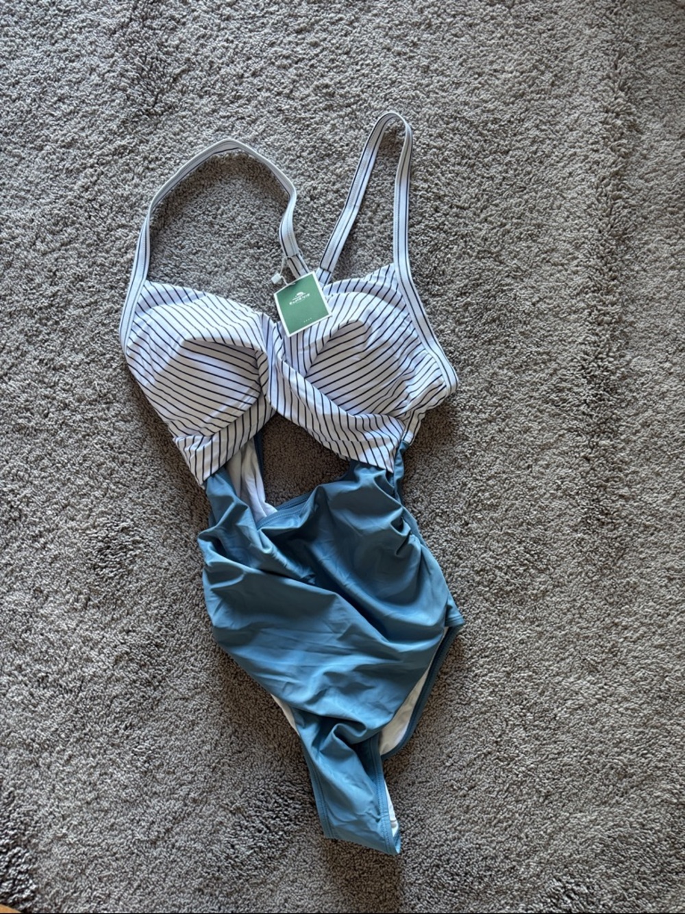 Striped Bust and Blue One-Piece Swimsuit